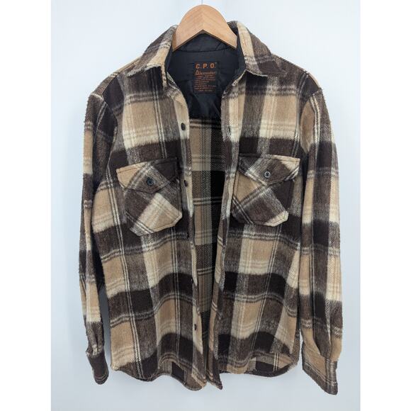 Vintage Alexander’s C.P.O. Plaid Wool Shirt Jacket Brown Tan Anchor Buttons Med - Picture 3 of 6